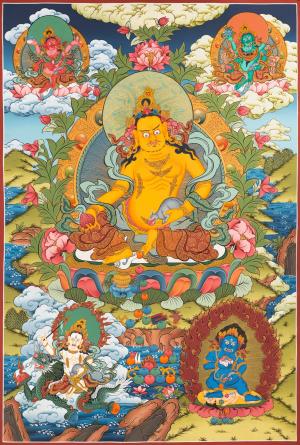 Original Hand Painted Dzambala Thangka Painting| Deity Of Wealth | Buddhist Wall Decoration Painting | Traditional Himalayan Art
